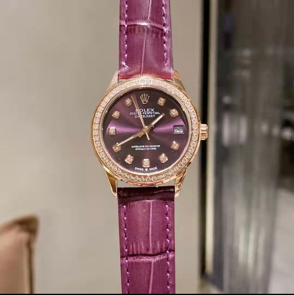 Women s Rolex w Purple Crocodile Skin Band Nikko s Boutique